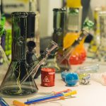 05.28.2022,Warsaw,,Poland.,Indoor,Shot,Of,Colourful,Glass,Bongs,In